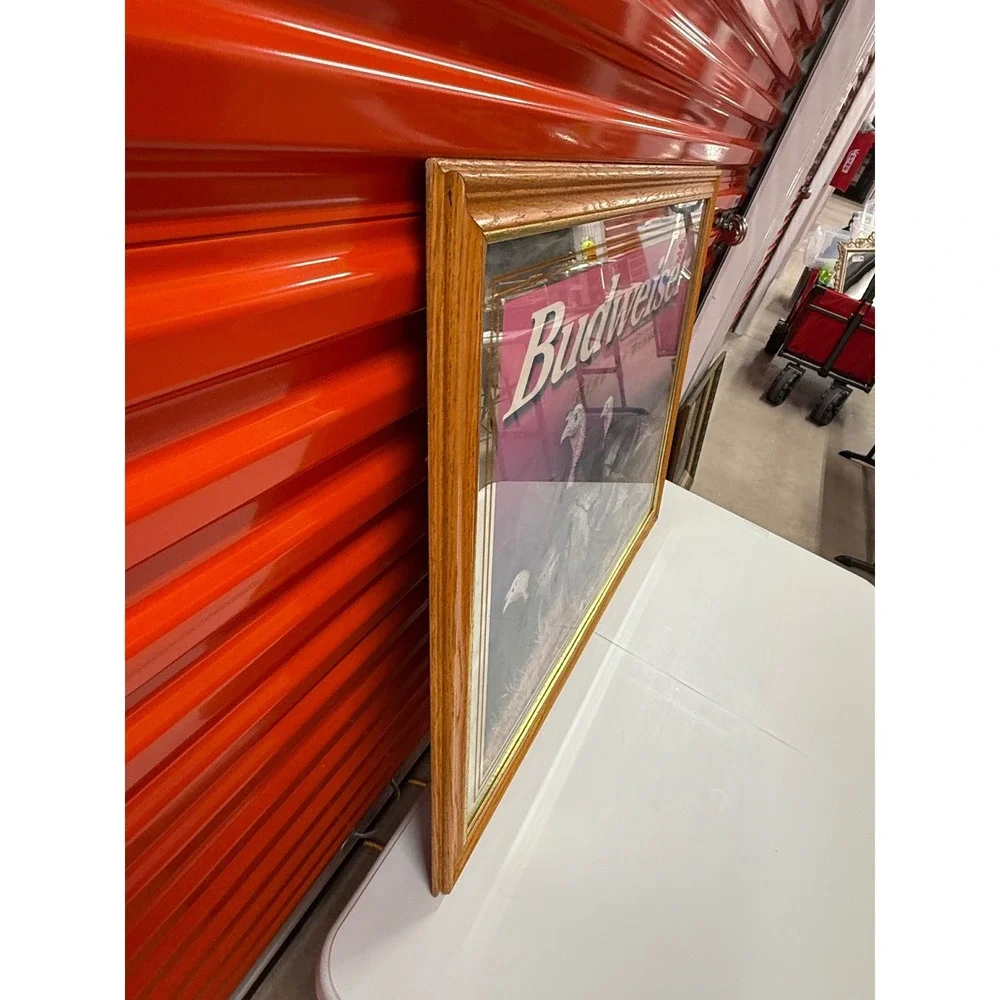 Vintage Budweiser Wild Turkey Bar Mirror King of Beers Wood Frame Large 34x28